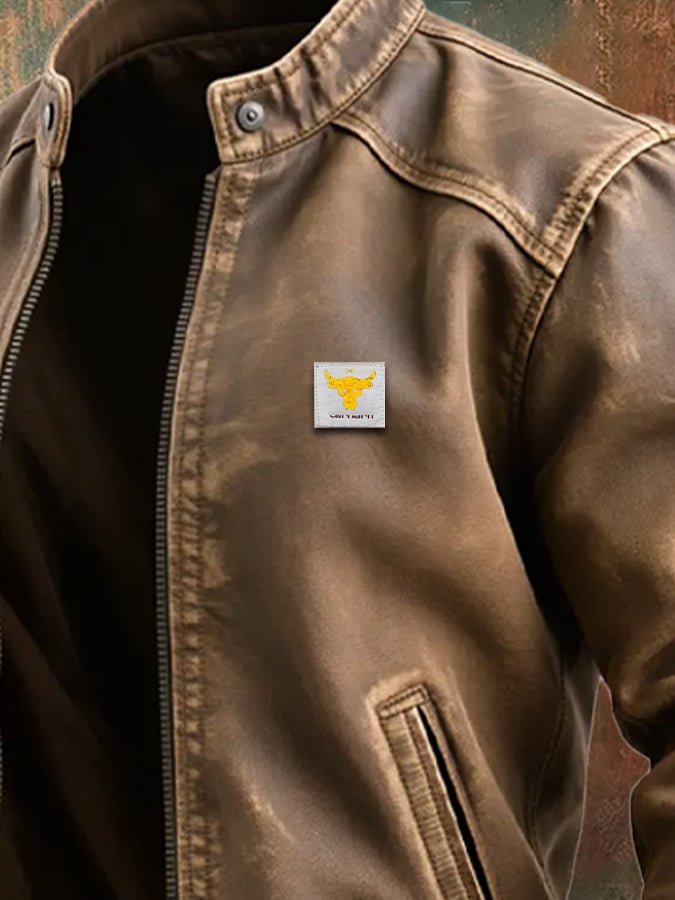 Leo | Brązowa kurtka ze starej skóry o klasycznym kroju