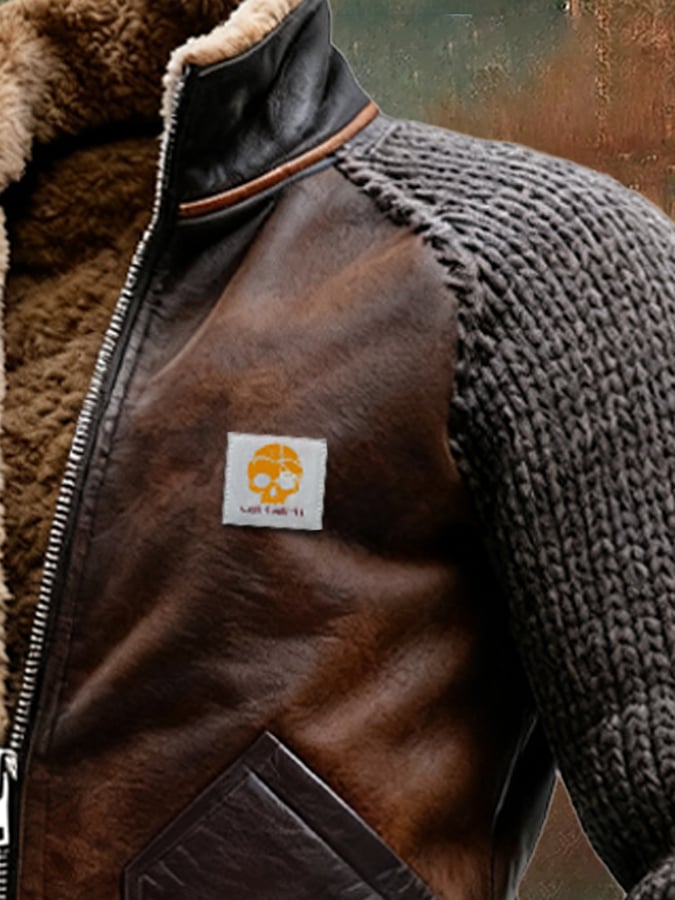 Alan | Kurtka skórzano-dzianinowa z ciepłą podszewką sherpa