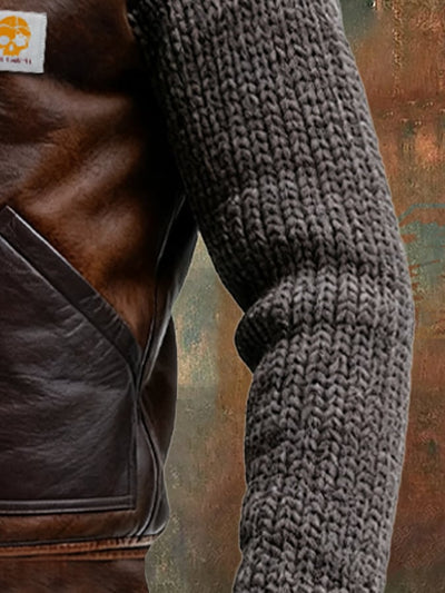 Alan | Kurtka skórzano-dzianinowa z ciepłą podszewką sherpa